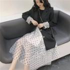 Dotted Panel Blazer / Short-sleeve Midi Dotted Layered Dress