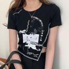 Short-sleeve Asymmetric Print T-shirt