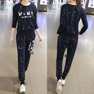 Set: Letter Long-sleeve T-shirt + Splattered Pants