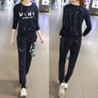 Set: Letter Long-sleeve T-shirt + Splattered Pants