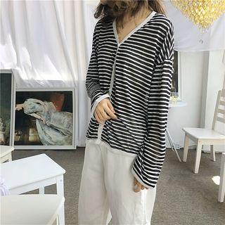 V-neck Striped Light Jacket Stripes - Black & White - One Size