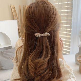 Bow Rhinestone Faux Pearl Earring Gold - One Size