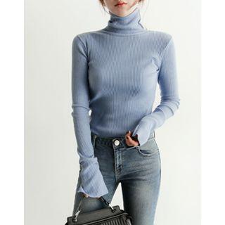 Turtle-neck Slit-sleeve Top