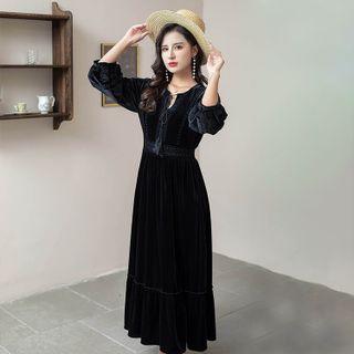 Long-sleeve Velvet Maxi Tunic Dress