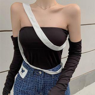 Long-sleeve Off Shoulder T-shirt Black - One Size