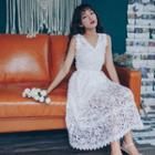 Sleeveless Midi A-line Lace Dress