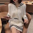 Sailor-collar Slim-fit Knit Dress Off-white - One Size