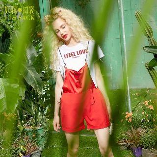 Set: Lettering T-shirt + Denim Suspender Dress