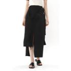 Asymmetric Deep-slit Midi Skirt Black - One Size
