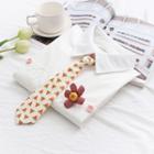 Long Sleeve Floral Applique Shirt With Tie White - One Size