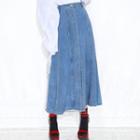 Belted Midi A-line Denim Skirt