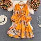 Long Sleeve V-neck Floral Print Maxi Dress