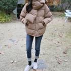 Hooded Puffer Jacket With Scarf