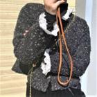 Long-sleeve Mock-neck Velvet Midi Dress / Print Lace Trim Cardigan