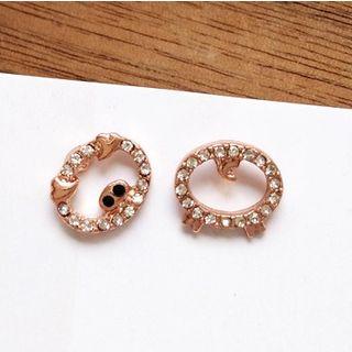 Non-matching Rhinestone Pig Earring Earrings - 1 Pair - One Size