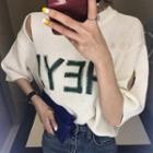 Elbow-sleeve Lettering Cutout Knit Top