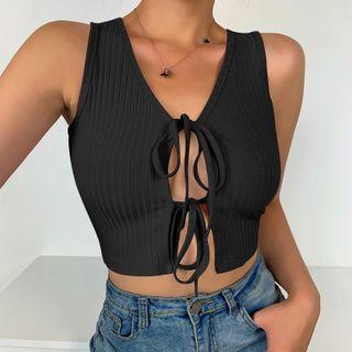 Bow Detail Cut-out Crop Tank Top