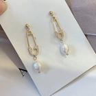 925 Sterling Silver Faux Pearl Safety Pin Dangle Earring As Shown In Figure - One Size