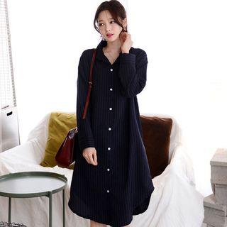 Pinstripe Round-hem Shirtdress
