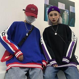 Couple Matching Contrast-trim Lettering Sweatshirt