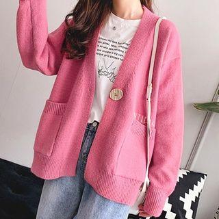 Lettering Button Cardigan