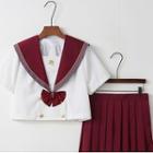 Sailor Collar Blouse / Cardigan / Pleated Skirt / Bow Tie / Set