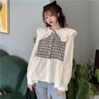 Long-sleeve Collared Plaid Blouse As Shown In Figure - One Size