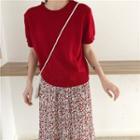 Short-sleeve Knit Top / Midi Accordion Pleat Floral Skirt
