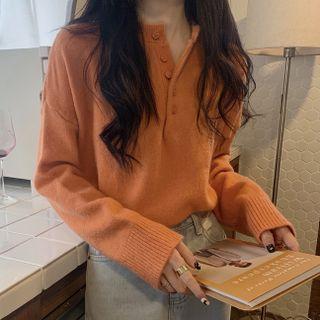Button-collar Knit Top