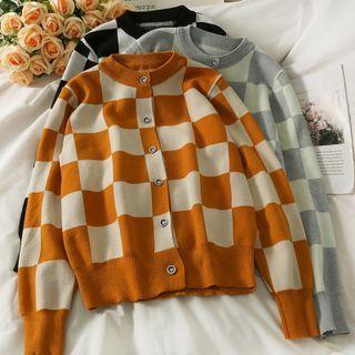Checkerboard Crew-neck Cardigan