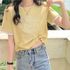 Mock Two-piece Short-sleeve Angel Print T-shirt
