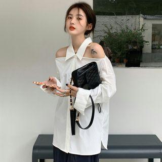 Collared Cold-shoulder Blouse White - One Size