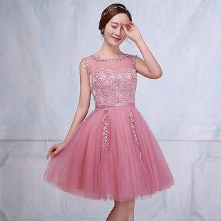 Sleeveless Embroidered Mini Prom Dress