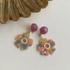 Flower Acetate Dangle Earring 1 Pair - Silver Needle - Flower - Blue & Pink & Yellow - One Size