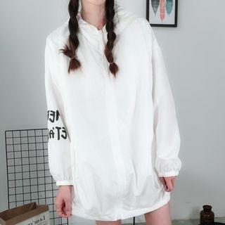 Letter Hooded Windbreaker White - One Size