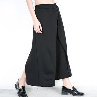 Mock Two-piece Wide-leg Pants Black - One Size
