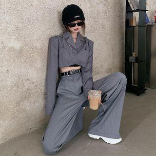 Long-sleeve Crop Top / Wide-leg Dress Pants