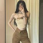 Buckled Crop Camisole Top / High Waist Wide Leg Pants