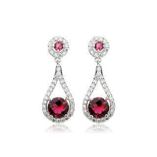 Fashion And Elegant Geometric Water Drop Earrings With Red Cubic Zirconia Silver - One Size