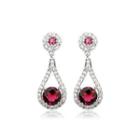 Fashion And Elegant Geometric Water Drop Earrings With Red Cubic Zirconia Silver - One Size