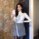 Dali Hotel Wool Blend Fringed Tweed Miniskirt