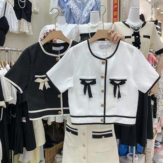 Cropped Round-neck Bow Short-sleeve Jacket
