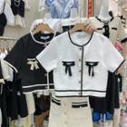 Cropped Round-neck Bow Short-sleeve Jacket