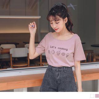 Cross Back Printed Short-sleeve Top