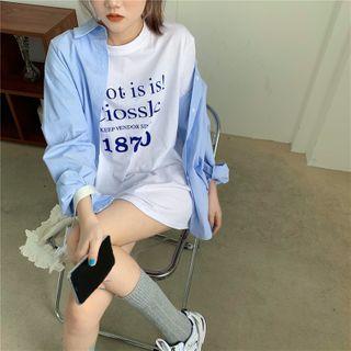 Long-sleeve Plain Shirt / Short-sleeve Letter Print T-shirt
