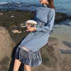 Mock-turtleneck Ruffle Hem Midi Sweater Dress