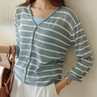 V-neck Lightweight Stripe Cardigan