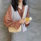 Long-sleeve Tie-neck Blouse / Knit Vest