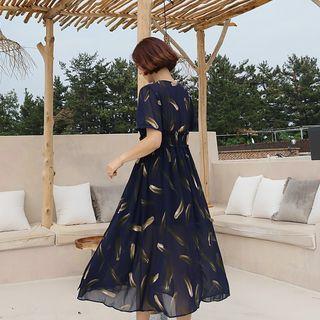 Pattern Chiffon Long Wrap Dress