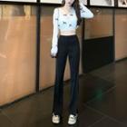 Bow Cropped Cardigan / Lace Trim Bralette / High-waist Boot-cut Pants